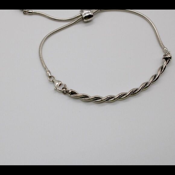 New, Sterling Silver Adjustable Twisted Bar Reflection Bead Bracelet - Picture 8 of 9